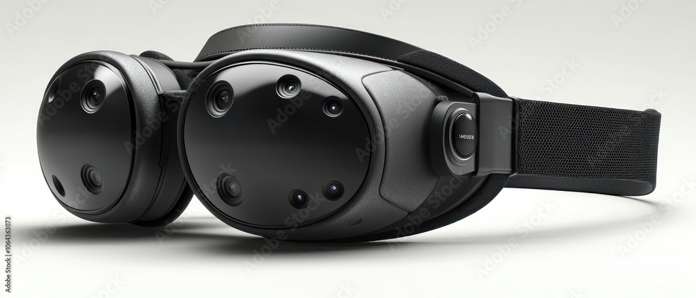 Poster Black VR Headset with Multiple Cameras and Textured Band