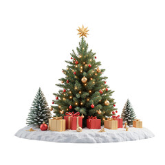 Decorative Christmas Tree Surrounded by Gifts and Snow