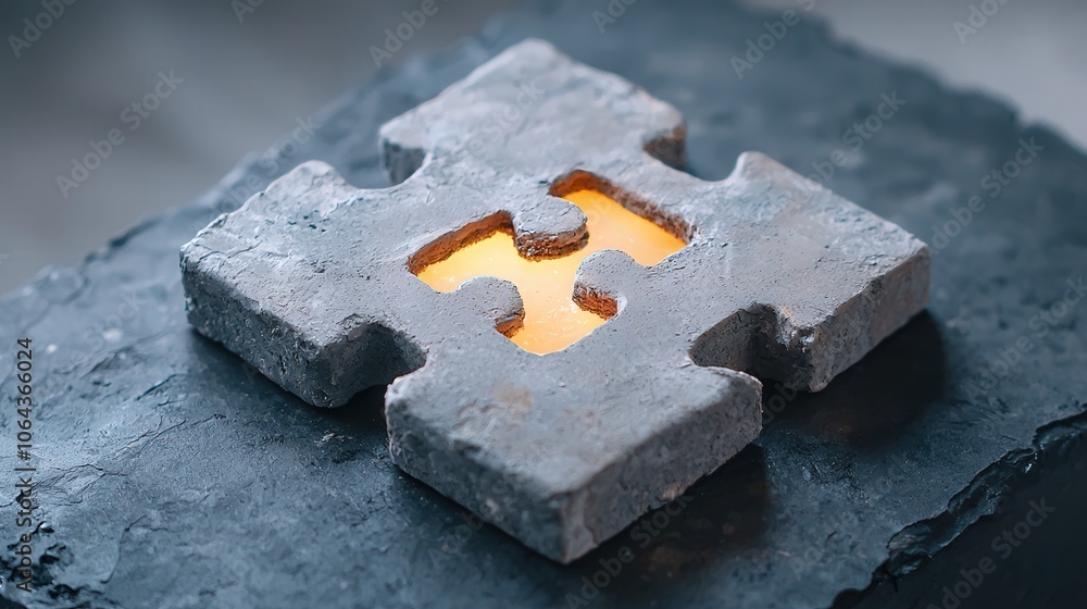 Poster glowing missing puzzle piece abstract concept teamwork solution success connection