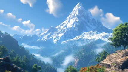 Obraz premium Majestic Snow-Covered Mountains Against Blue Sky