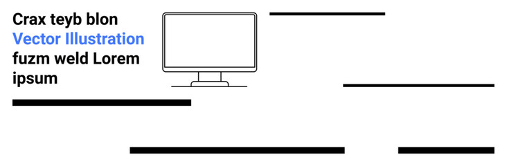 Computer monitor centered with surrounding text and black horizontal lines. Ideal for web design, tech blogs, user interfaces, digital marketing, educational content, software guides, and modern