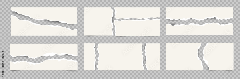 Aufkleber set of torn paper fragments with textured edges set. realistic ripped paper pieces for design. templ