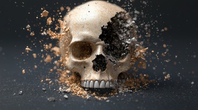 Shattered Skull Digital Art    3D Rendered Skull Exploding into Pieces