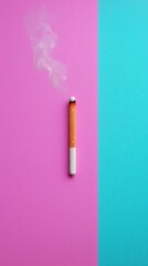 Burning Matchstick with Smoke on Pink and Blue Background