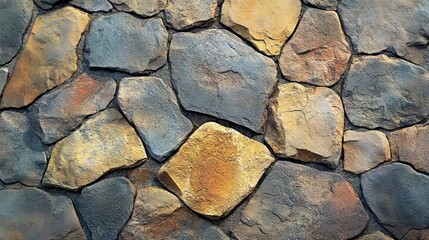 a rustic, handcrafted stone wall with visible textures and earth tones.