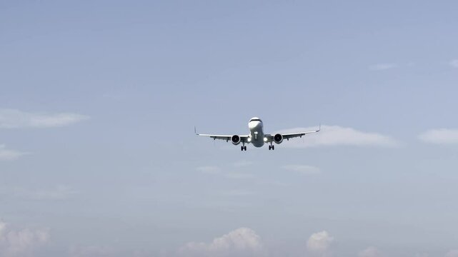 Plane Landing in Phuket Beach Aiport  Thailand - Concept of Aviation, Close Up, Holiday