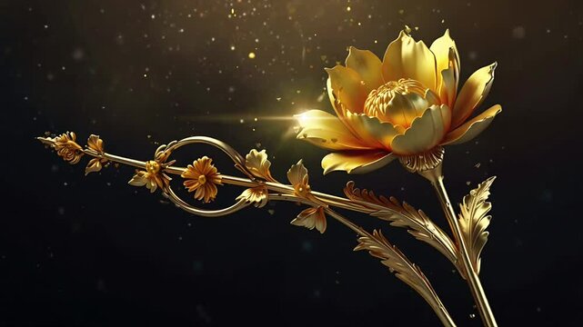 A golden rose that sparkles and shines. Seamless 4K looping timelapse video animation background