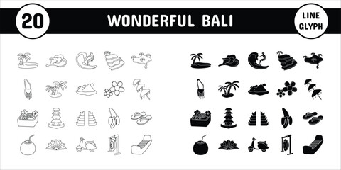 Wonderful Bali Line Glyph Vector Illustration Icon Sticker Set Design Materials