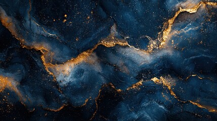 Fototapeta premium Abstract Art with Blue and Gold Swirls and Glitter