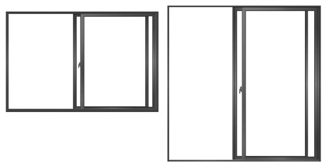 開いたブラックの引き違い窓　2種類セット