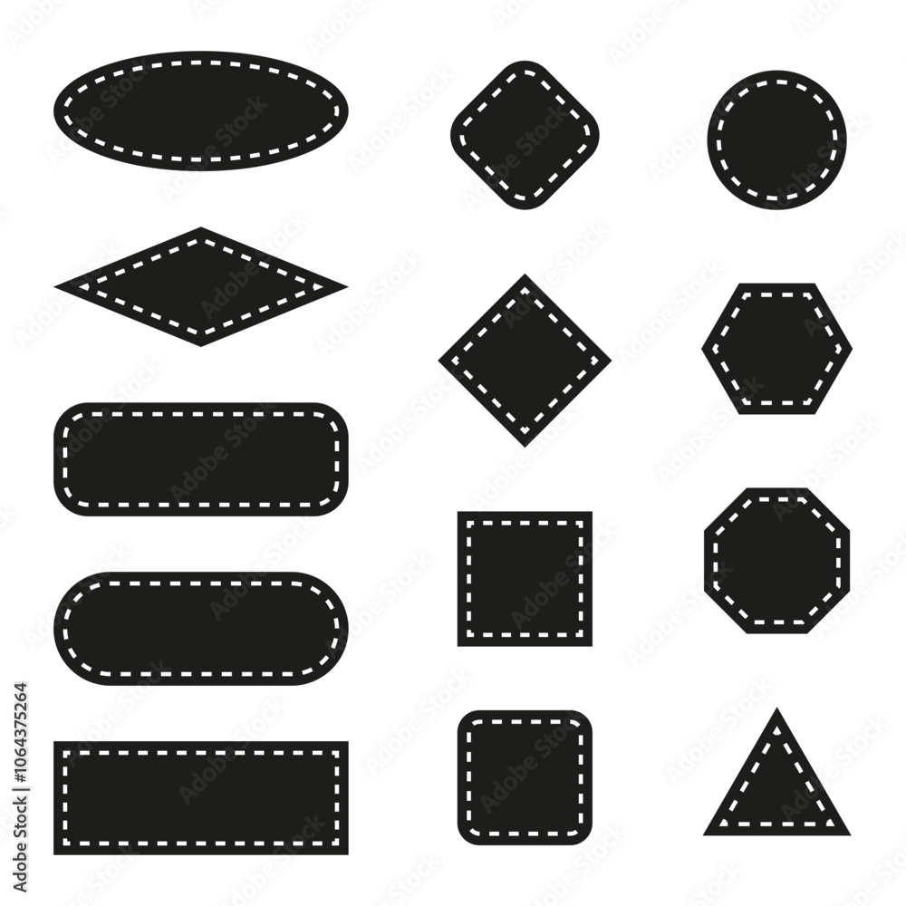 Poster dashed shapes. geometric vector icons. black and white pattern. diverse forms.