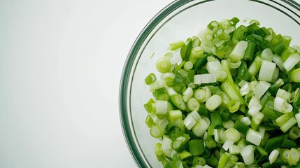 Fresh Chopped Green Onions in Glass Bowl