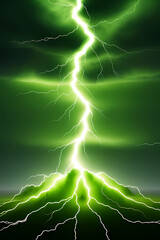 lightning bolt. Lightning flash bolt or thunderbolt. Green lightning or magic power blast storm. Thunder and lightning isolated on green background
