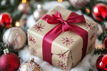 christmas gift box with christmas decorations