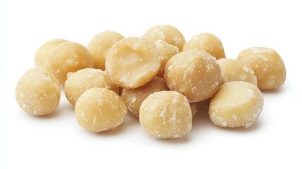 Freshly Shelled Macadamia Nuts on White Background
