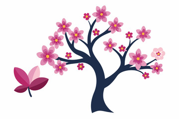  Pink flower, Cherry blossoms tree isolated on white background