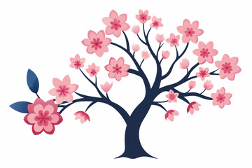  Pink flower, Cherry blossoms tree isolated on white background