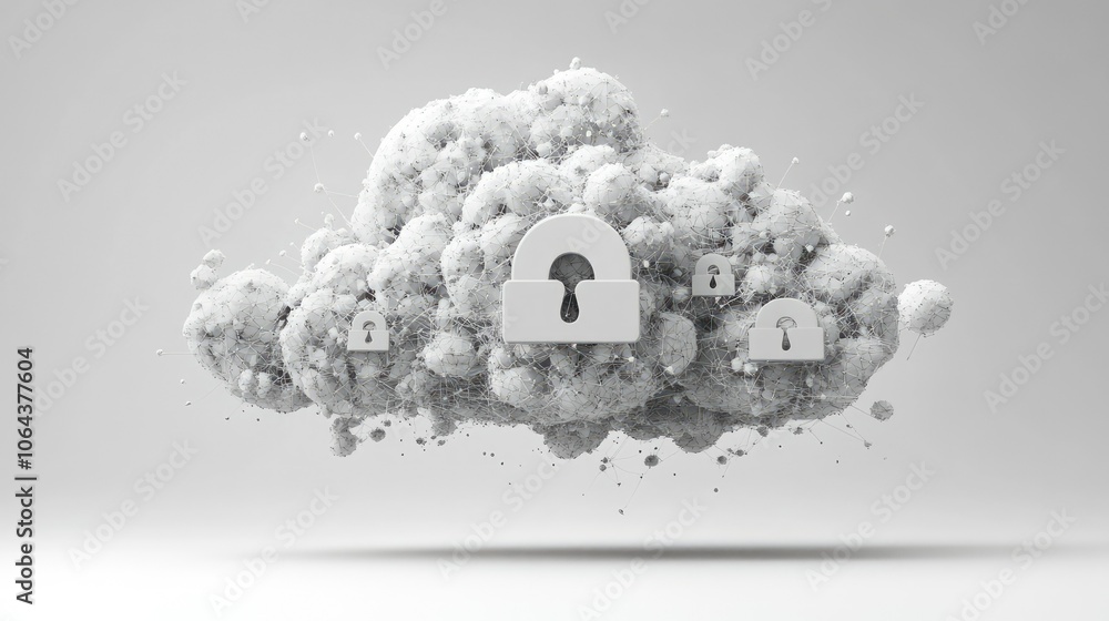 Poster cloud storage security concept with open padlock