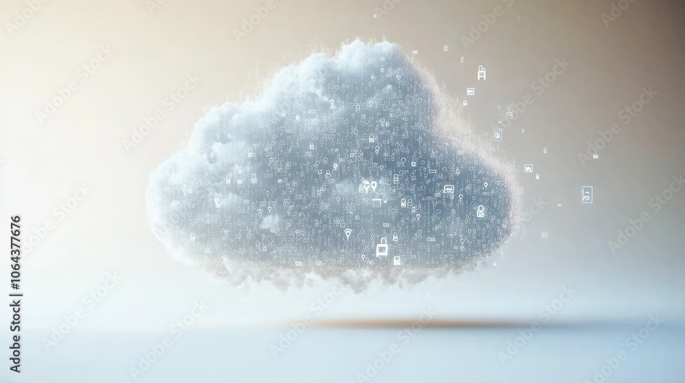 Poster digital cloud with data icons and symbols