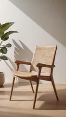 Modern Rattan Chair with Wooden Frame  Light Wood  Minimalist Design