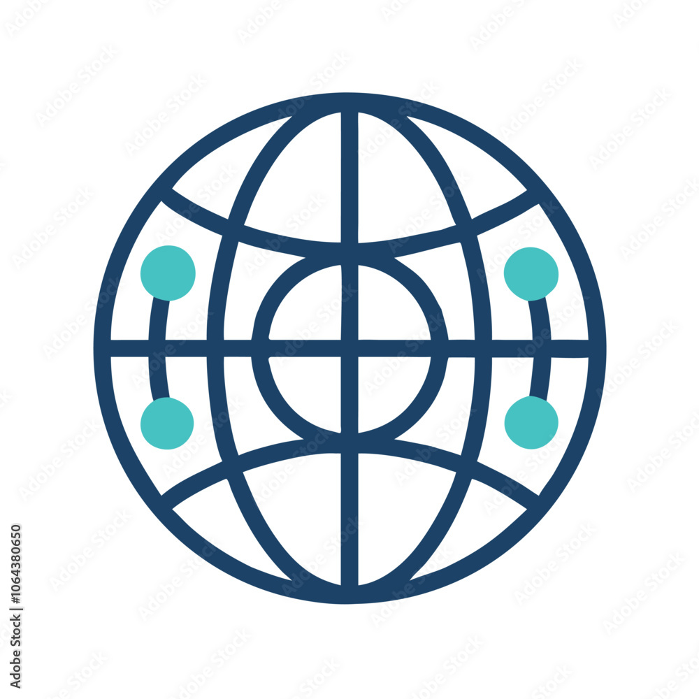 Poster minimalistic globe icon with grid lines, representing global connection, communication, and the inte