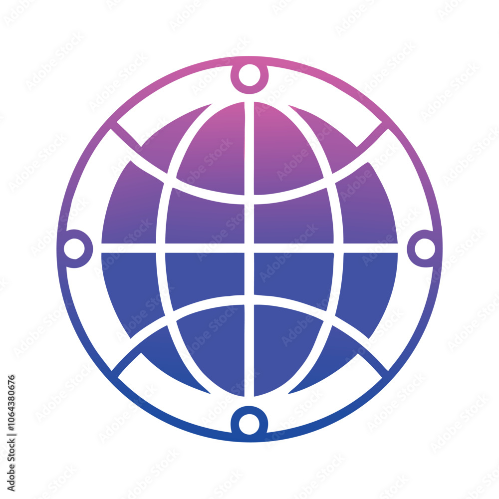 Poster minimalistic globe icon with grid lines, representing global connection, communication, and the inte