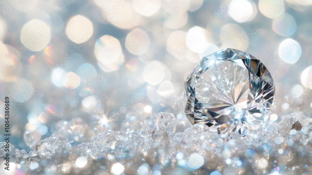 Poster a sparkling diamond surrounded by smaller gems, creating a luxurious and elegant atmosphere.