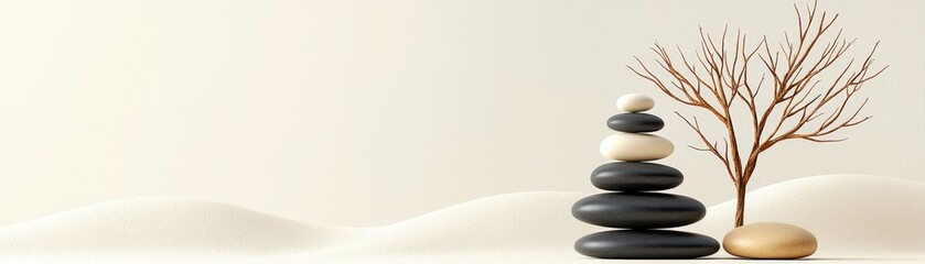 Zen Stones  Minimalist Spa  Sand  Tree  Meditation  Balance  Tranquility  Relaxation  Well