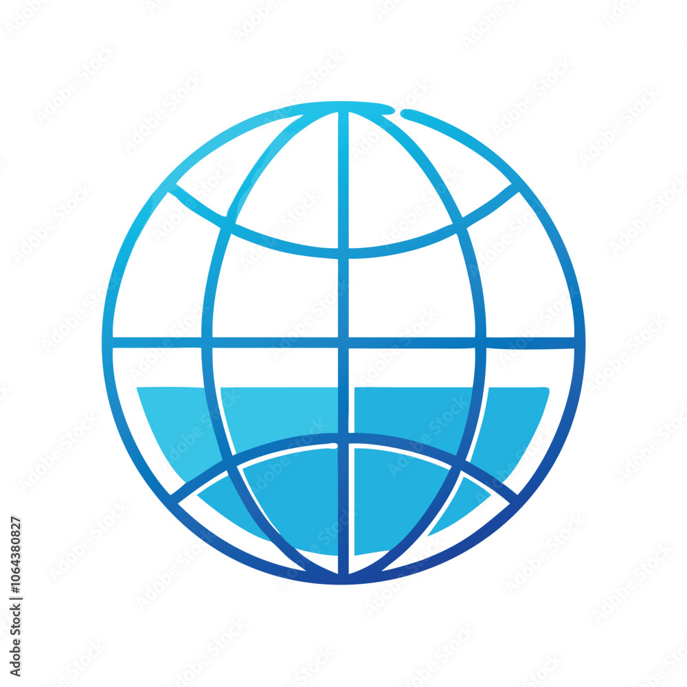 Poster minimalistic globe icon with grid lines, representing global connection, communication, and the inte