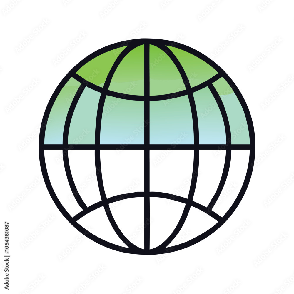 Poster minimalistic globe icon with grid lines, representing global connection, communication, and the inte