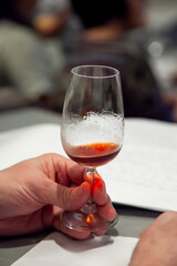 Port wine in wine glass at tasting room