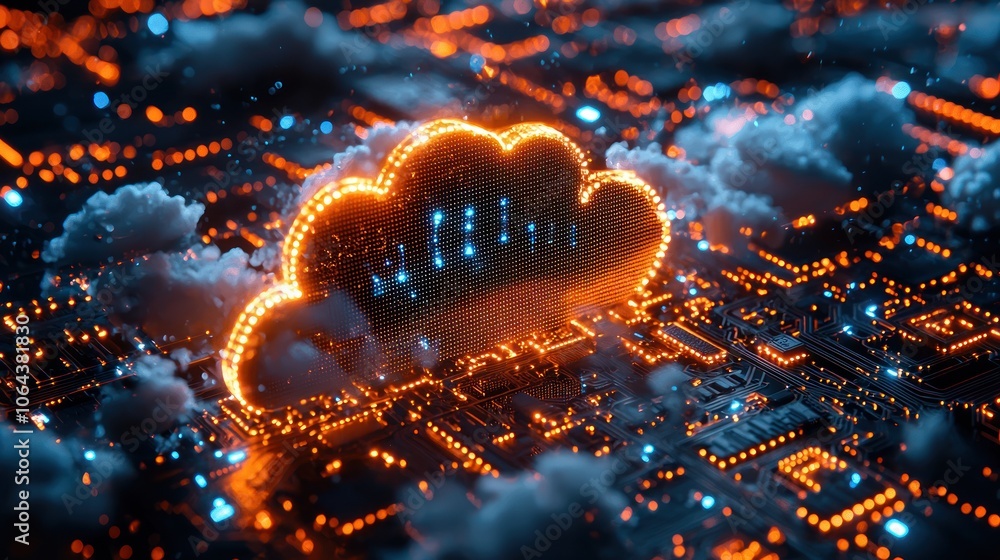 Poster illuminated cloud symbol on a circuit board