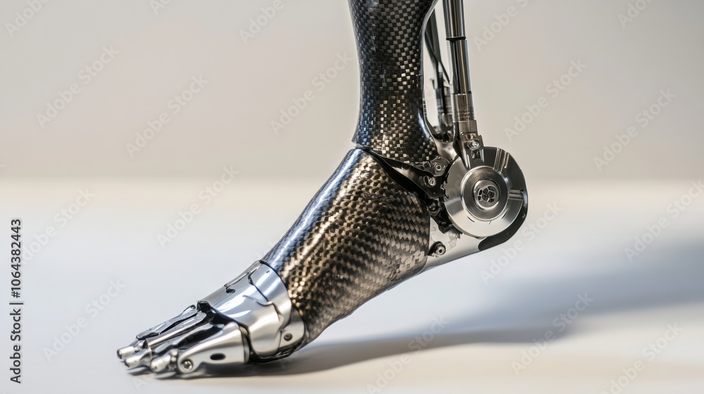 Aufkleber the detailed view showcases a modern prosthetic leg, focusing on its metal and carbon fiber parts de