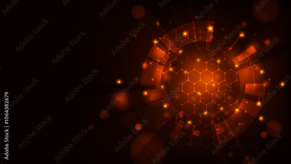 Poster digital hud sci fi technology with line hexagon concept adstract red light background.