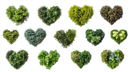 Green Heart Shapes Made of Plants and Foliage