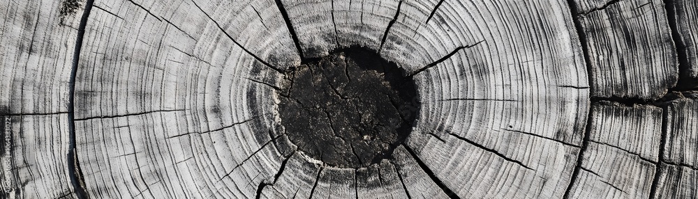 Poster close-up of a tree trunk cross section with rings and cracks