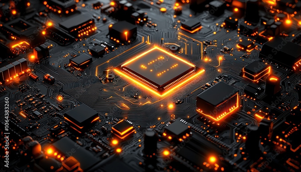 Aufkleber illuminated motherboard with central processor unit