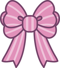 Pink ribbon bow with stripe pattern illustration.