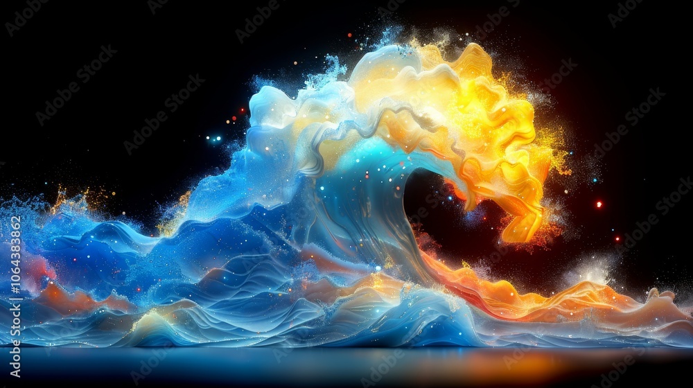 Poster a vibrant neon wave captivates with swirling colors and energy, creating a dynamic atmosphere in a d