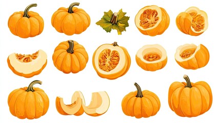 Colorful Pumpkin Collection Illustration