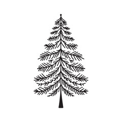 Vector Silhouettes of Christmas Tree Icons on White Background.