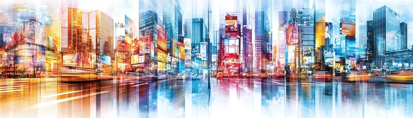 Obraz premium Cityscape with Blurred Lights and Reflections.