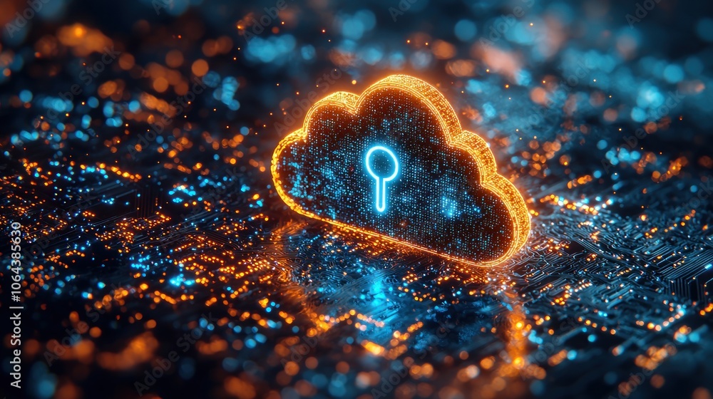 Aufkleber Glowing Cloud with Keyhole Symbol on Circuit Board