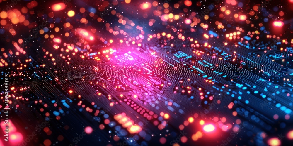 Poster illuminated circuit board with red and blue lights