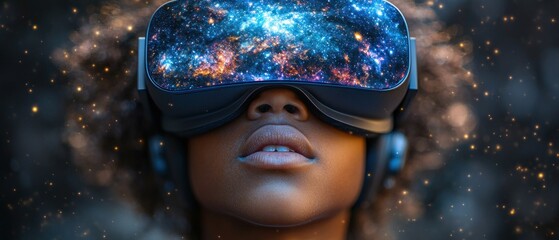 A Person Wearing VR Headset Viewing A Simulated Galaxy