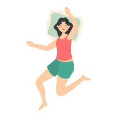 Woman Sleeping Position Illustration. Vector Character in Flat Cartoon Style.