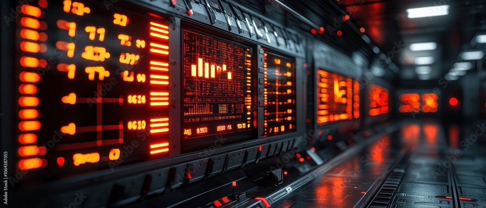 Poster futuristic control panel with red digital displays