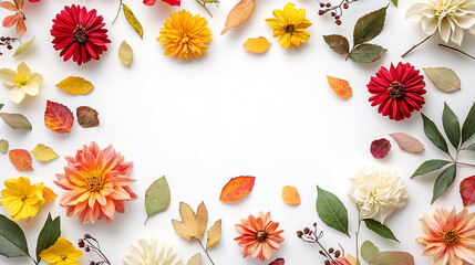 simple autumn floral composition with frame made of fresh flowers