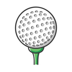 Golf Ball on Green Tee Icon Illustration Illustration of a golf ball with dimpled texture on a green tee, symbolizing the sport of golf and outdoor recreation.
