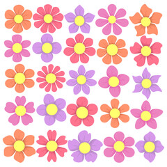 Set Of Colorful Cute Flower